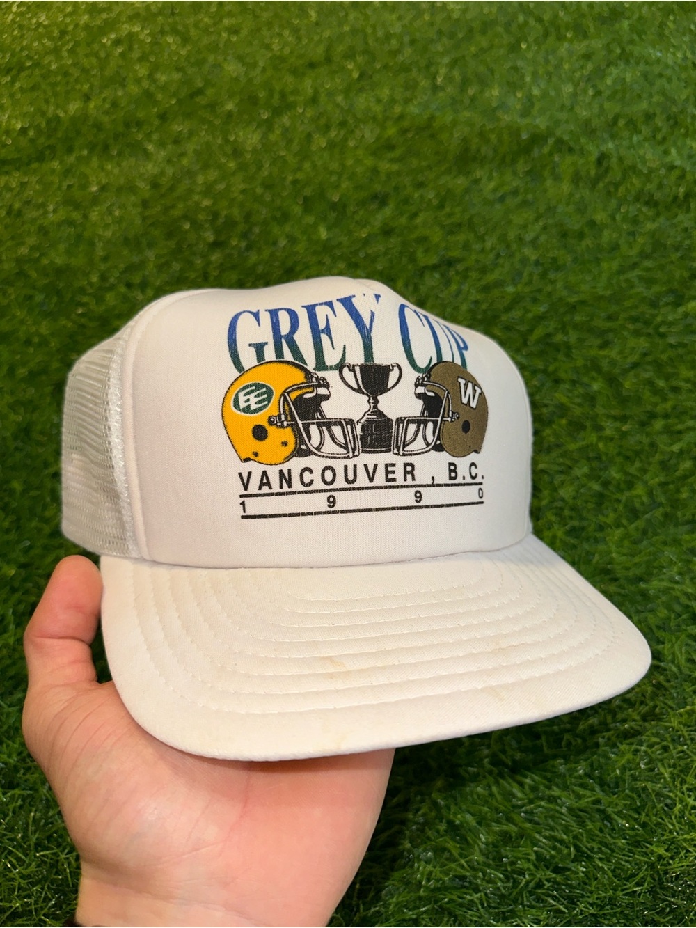 Vintage Grey Cup Vancouver 1990 White Trucker Hat adjustable